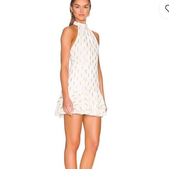 Yumi Kim Revolve Ginny Halter Neck Mini Dress In Dash Foil Ivory And Gold.Size M - Picture 3 of 16
